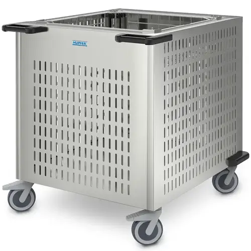  Hupfer Stainless Steel Tableware Stacker Unheated Platform 600x600mm Wheels (Braked) 902x760x900(h)mm 