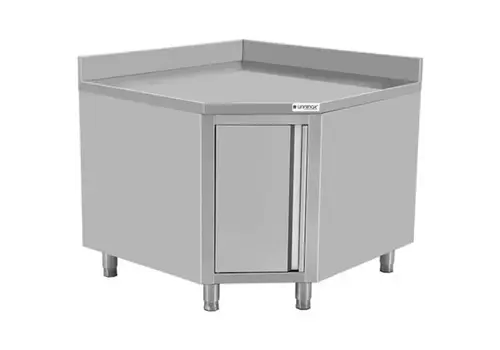  HorecaTraders Corner cabinet stainless steel Door + Backrest 600mm Table 1000x1000x850 (h) mm 