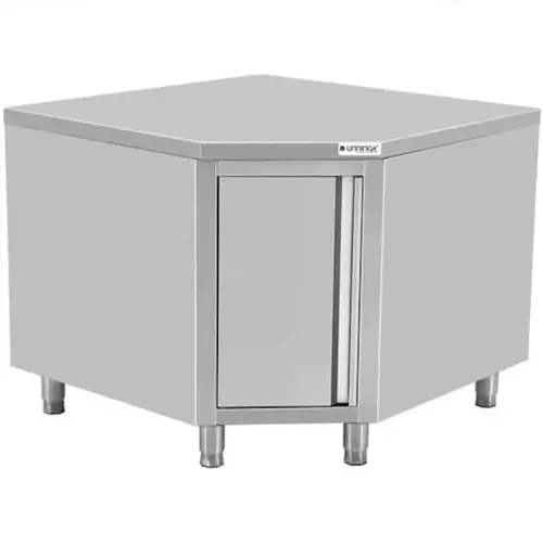  HorecaTraders Eckarbeitsschrank mit Edelstahltür für 700-mm-Tisch, 1000 x 1000 x 850/900 (H) mm 