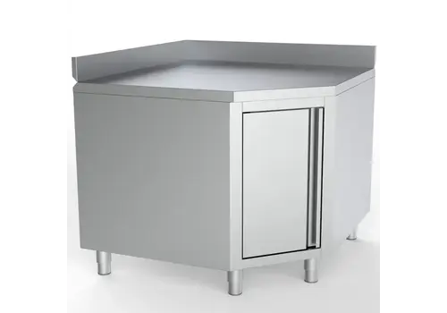  HorecaTraders ESSENTIAL Stainless Steel Corner Workbench Hinged Door Rear Upstand 1000x600x850(h)mm 