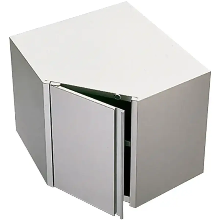 Eckwerkbank aus Edelstahl, niedriges Modell, Schwingtür, 800 x 800 x 600 (H) mm