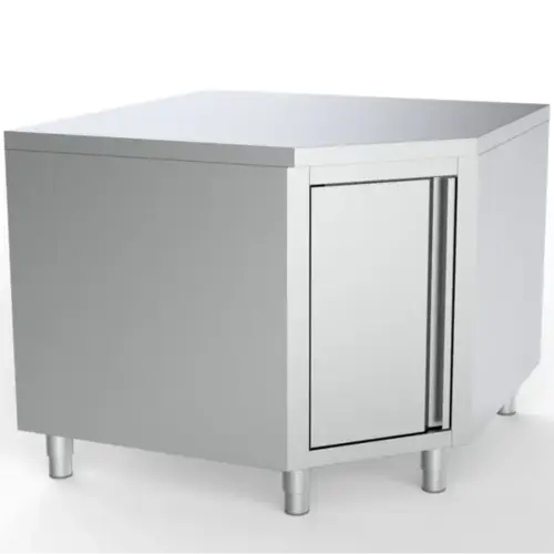  HorecaTraders Établi d'angle ESSENTIAL en acier inoxydable avec porte battante 1000 x 700 x 850 mm (h) 