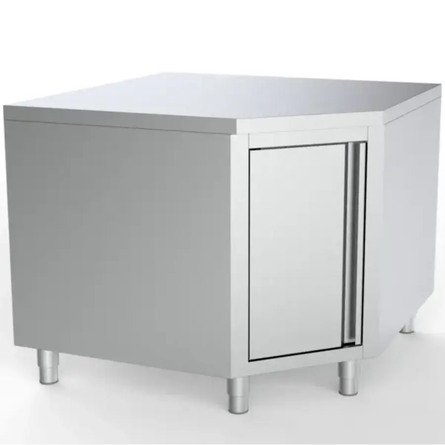Établi d'angle ESSENTIAL en acier inoxydable avec porte battante 1000 x 700 x 850 mm (h)