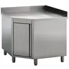 HorecaTraders Eckwerkbank aus Edelstahl mit Schwingtür und rückseitiger Aufkantung, 1000 x 700 x 850 (H) mm