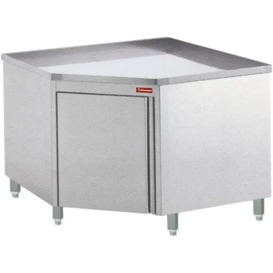 Eckwerkbank aus Edelstahl mit Schwingtür, 1000 x 1000 x 880/900 (H) mm