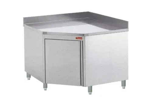  HorecaTraders Stainless Steel Corner Workbench Swing Door Rear Upstand 1000x1000x880/1000(h)mm 