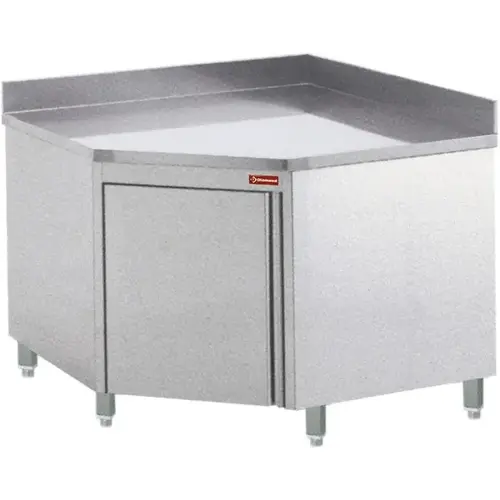  HorecaTraders Stainless Steel Corner Workbench Swing Door Rear Upstand 1000x1000x880/1000(h)mm 