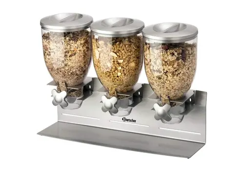  HorecaTraders Ontbijtgranendispenser 3-voudig 3x 3,5L  Geschikt voor wandmontage  540x170x395(h)mm 