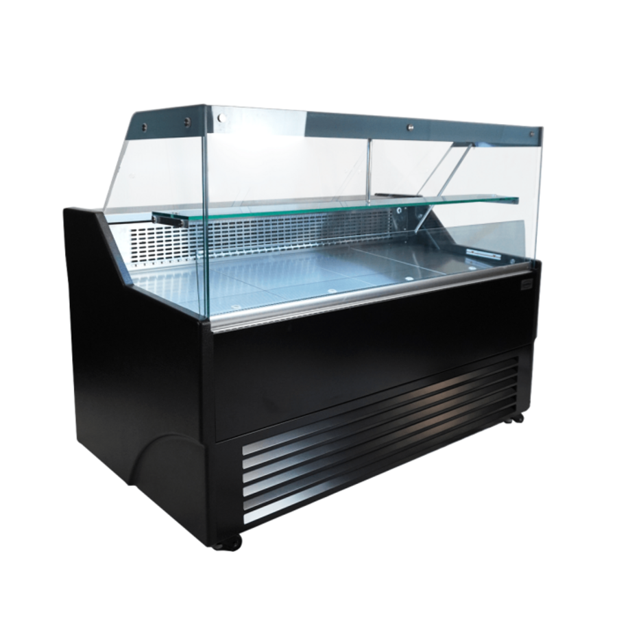 Vitrine réfrigérée 1,5 m noire avec plan de travail en acier inoxydable et éclairage LED – Vitrine réfrigérée pour l'hôtellerie-restauration 130 L 0/+7 °C