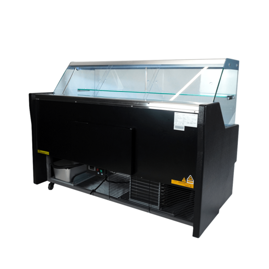 Vitrine réfrigérée 1,5 m noire avec plan de travail en acier inoxydable et éclairage LED – Vitrine réfrigérée pour l'hôtellerie-restauration 130 L 0/+7 °C