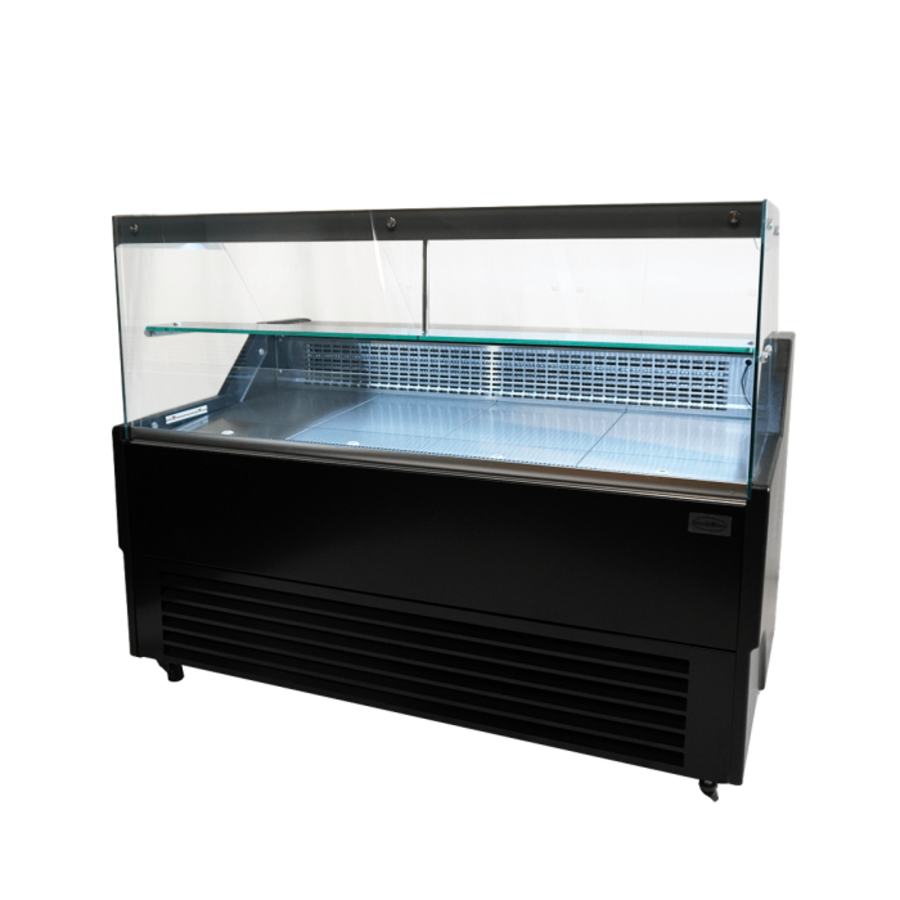 Vitrine réfrigérée 1,5 m noire avec plan de travail en acier inoxydable et éclairage LED – Vitrine réfrigérée pour l'hôtellerie-restauration 130 L 0/+7 °C
