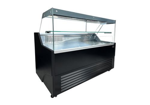  HorecaTraders Vitrine réfrigérée 1,5 m noire avec plan de travail en acier inoxydable et éclairage LED – Vitrine réfrigérée pour l'hôtellerie-restauration 130 L 0/+7 °C 