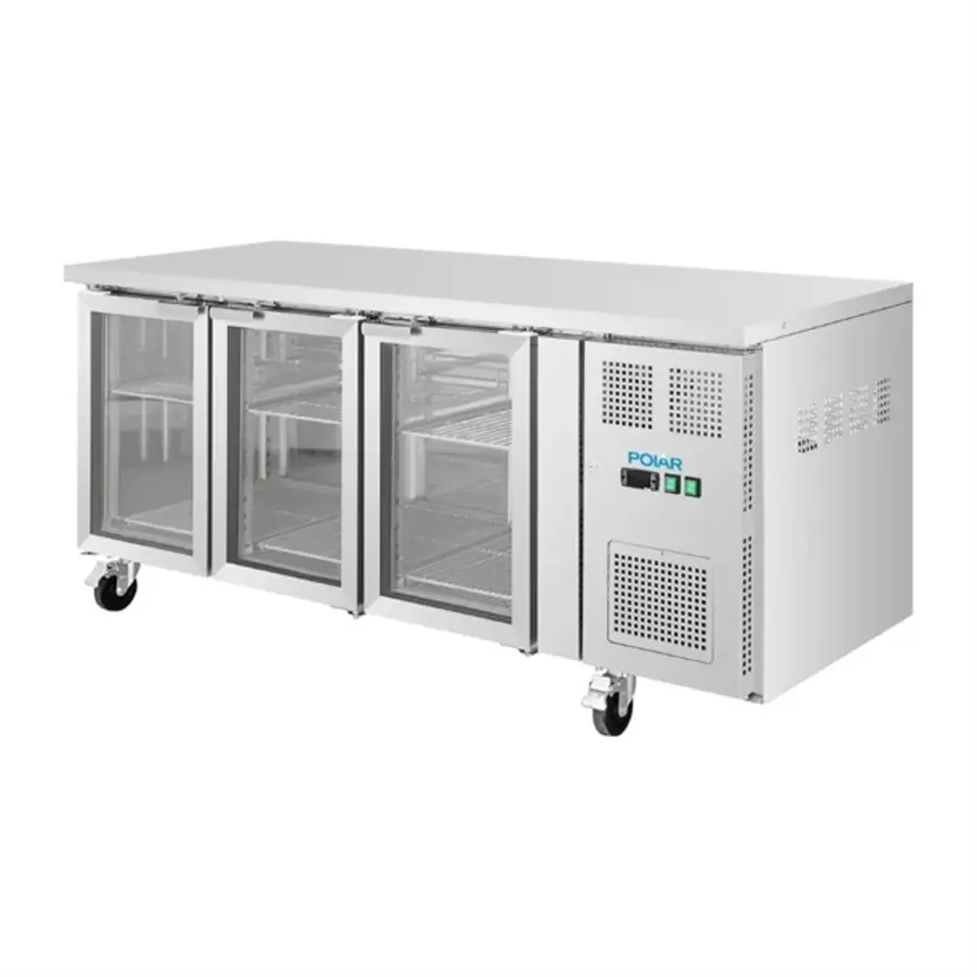 Établis réfrigérés à trois portes vitrées | 465 L | Acier inoxydable | Commandes numériques | B