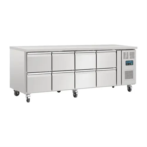  HorecaTraders Table de travail réfrigérée GN pour la restauration | 8 tiroirs | 616 L | Table de travail réfrigérée professionnelle | B 