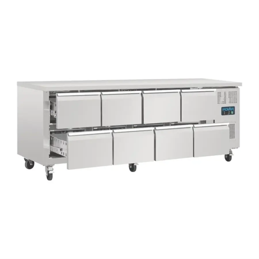 U-series refrigerated GN workbench with 8 drawers – 616L professional refrigerated workbench