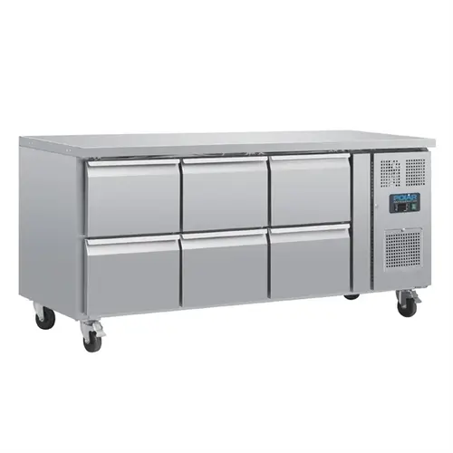  HorecaTraders Gekoelde Horeca GN werkbank | 6 laden | Professionele RVS koelwerkbank | B 