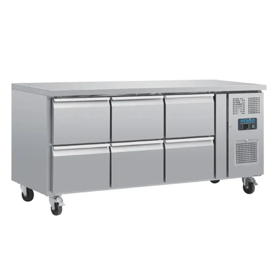 Polar U-series refrigerated GN workbench with 6 drawers – Professional stainless steel refrigerated workbench