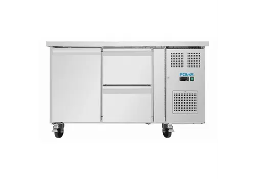  HorecaTraders U-Series Koelwerkbank met 1 Deur en 2 Laden | Werkbank | 86(h) x 136(b) x 70(d)cm 