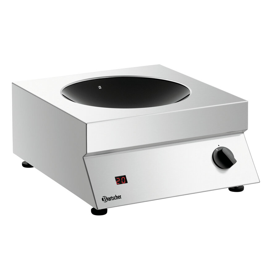 Wok à induction professionnel | Surface de cuisson en vitrocéramique | Boîtier en acier inoxydable | Ø 293 mm | 455 x 400 x 180 mm
