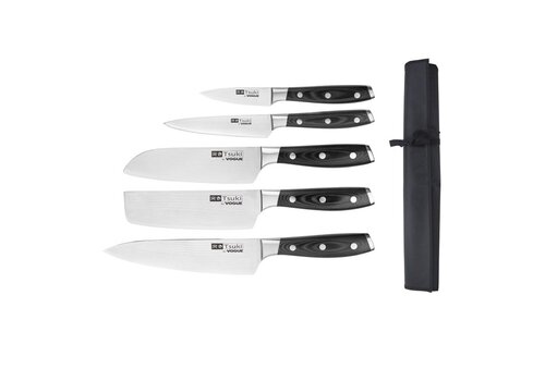  Tsuki 5-Piece Knife Set with Sheath - Japanese Damascus Steel 