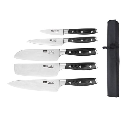  Tsuki 5-Piece Knife Set with Sheath - Japanese Damascus Steel 
