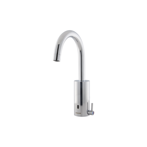  HorecaTraders Hochwertige Infrarot-Waschtischarmatur | Hoher Auslauf | Berührungsloser Sensor | Chrom | 230 V 
