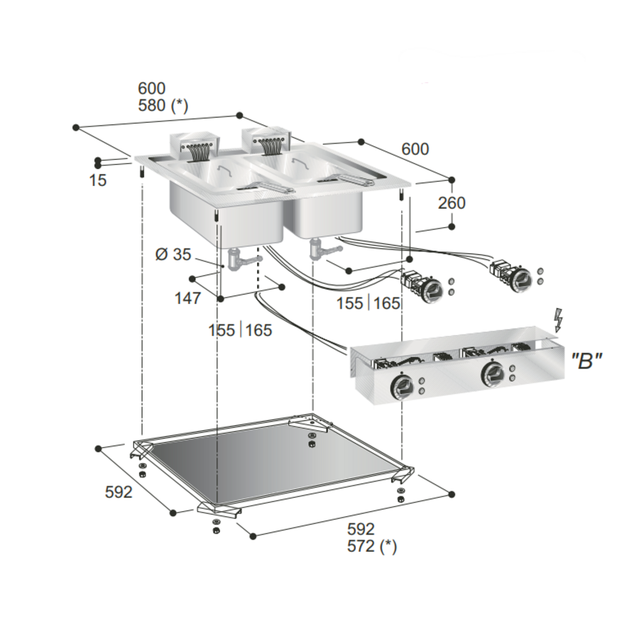 Mareno Drop-in Friteuse 10+10 Liter – 60cm – 18kW Professioneel