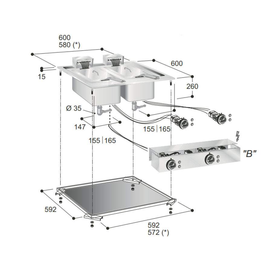 Mareno Einbaufritteuse 10+10 Liter – 60 cm – 18 kW Profi