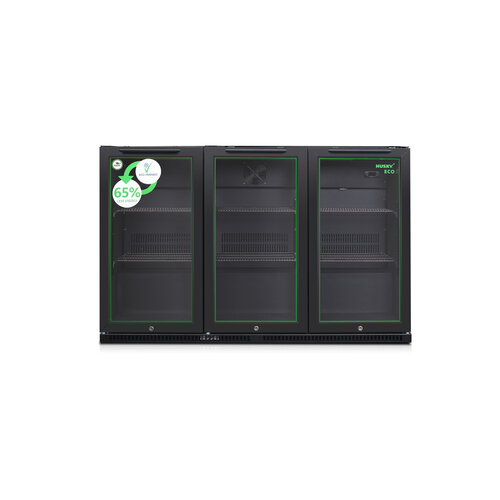  Husky C3H-ECO-865-BK-NL-HU - Dreitürige Kühltheke - Schwarz - Energieklasse B - 350 Liter 
