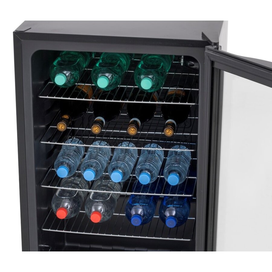 Réfrigérateur avec porte vitrée | Noir | Verrouillage | 130 litres | 540 x 540 x 840 mm