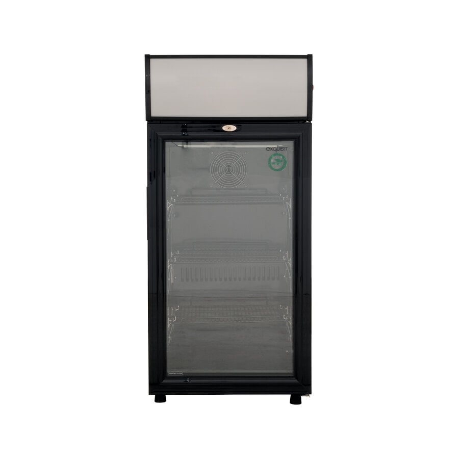 Kühlvitrine mit Glastür, Auslage und Schloss – 80 Liter – Schwarz – 98 cm hoch