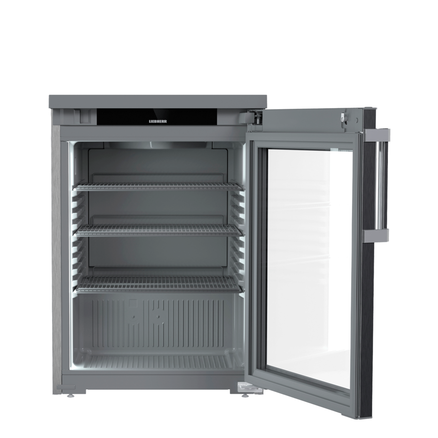 Réfrigérateur sous plan en acier inoxydable avec porte vitrée | 127 litres | -2 °C à +15 °C | 60 x 64,8 x 85,2 cm
