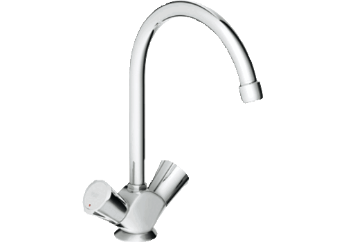  HorecaTraders Costa L Kitchen Mixer Tap Chrome Swivel Spout 1-Hole Two-Handle 