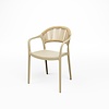 HorecaTraders Ensemble de 4 chaises empilables couleur sable pour l'accueil, utilisables à l'intérieur comme à l'extérieur – Chaises de patio légères avec dossier tissé