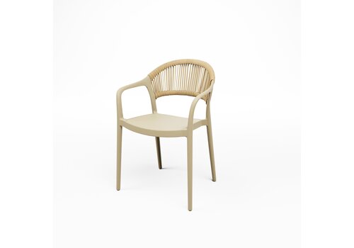  HorecaTraders Ensemble de 4 chaises empilables couleur sable pour l'accueil, utilisables à l'intérieur comme à l'extérieur – Chaises de patio légères avec dossier tissé 