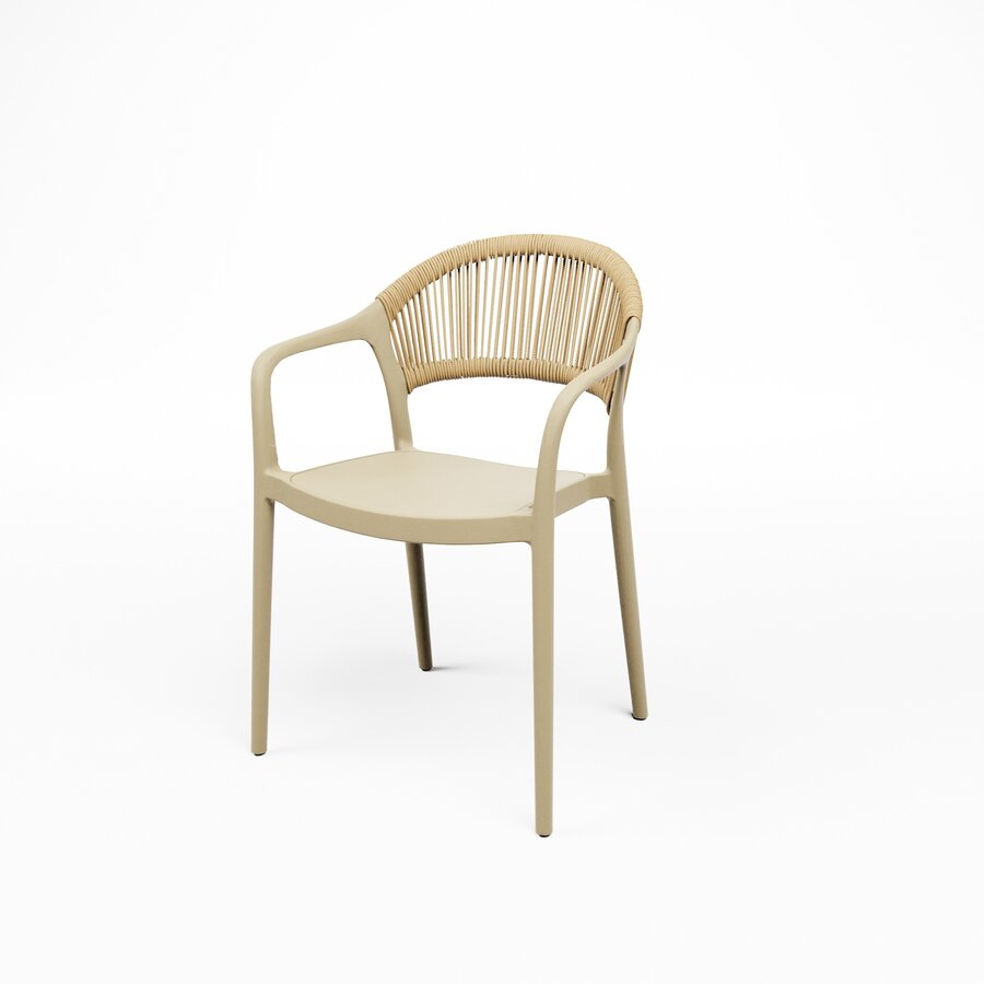Ensemble de 4 chaises empilables couleur sable pour l'accueil, utilisables à l'intérieur comme à l'extérieur – Chaises de patio légères avec dossier tissé