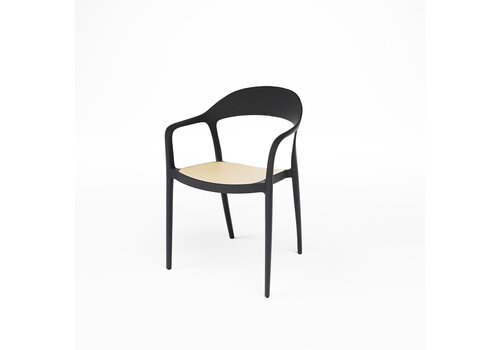  HorecaTraders Ensemble de 4 chaises empilables noires pour terrasse et restaurant – Chaises de salle à manger d'extérieur en plastique 