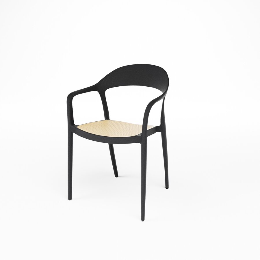 Ensemble de 4 chaises empilables noires pour terrasse et restaurant – Chaises de salle à manger d'extérieur en plastique