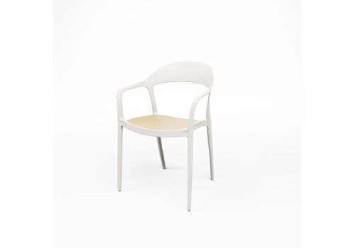 HorecaTraders Set of 4 White Stackable Hospitality Chairs for Terrace and Restaurant – Plastic Outdoor Dining Chairs 