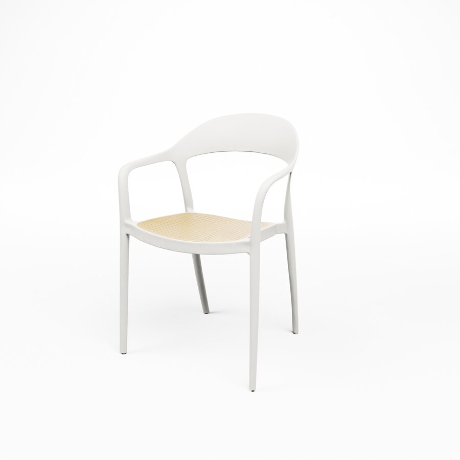 Ensemble de 4 chaises empilables blanches pour terrasse et restaurant – Chaises de salle à manger d'extérieur en plastique