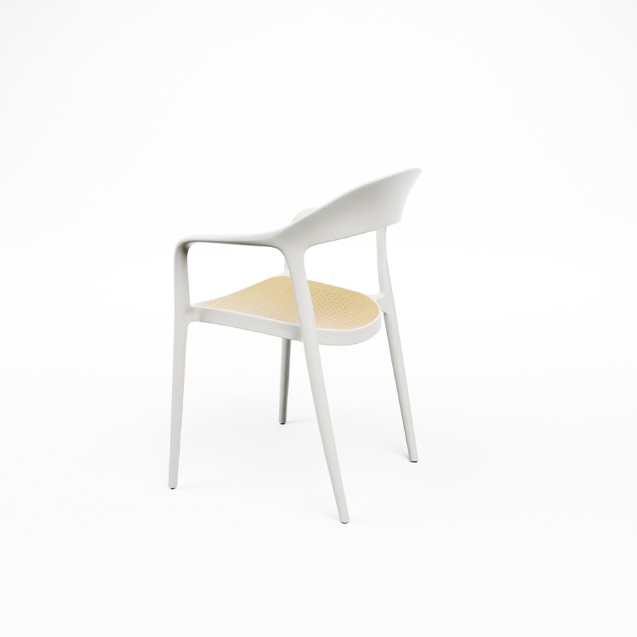Ensemble de 4 chaises empilables blanches pour terrasse et restaurant – Chaises de salle à manger d'extérieur en plastique