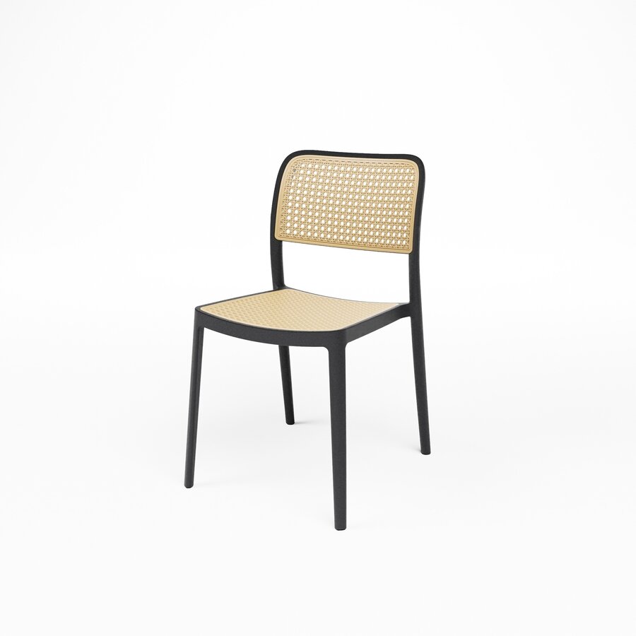 Chaises d'accueil empilables aspect rotin beige – Lot de 4 – Intérieur et extérieur