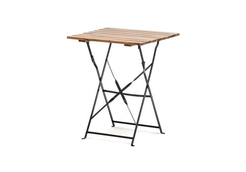  HorecaTraders Foldable Bistro Table 60x60 cm – Acacia Wood Restaurant Terrace Table with Black Steel Base 