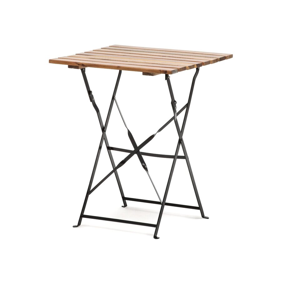 Klappbarer Bistrotisch 60 x 60 cm – Restaurant-Terrassentisch aus Akazienholz mit schwarzem Stahlgestell