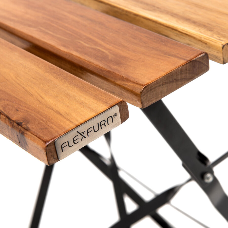 Foldable Bistro Table 60x60 cm – Acacia Wood Restaurant Terrace Table with Black Steel Base