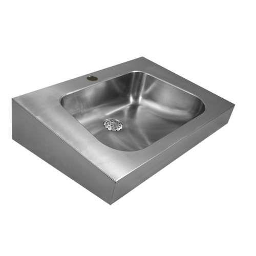  HorecaTraders Stainless Steel Wall-Mounted Washbasin for Hospitality – Brushed Stainless Steel Washbasin for Wall Mounting 600x420 mm 