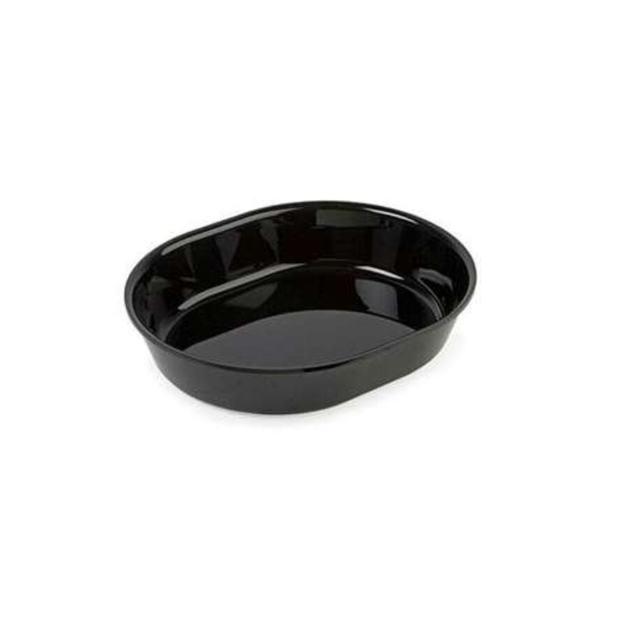 Plateau de présentation ovale en plastique noir GN 1/2 325 x 265 x 65 mm pour buffet et vitrine réfrigérée