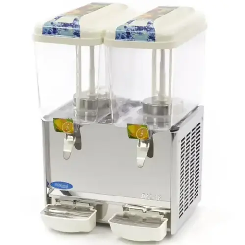  HorecaTraders Refrigerated Beverage Dispenser 2 x 18 Liters White/Stainless Steel – Professional Beverage Cooler 