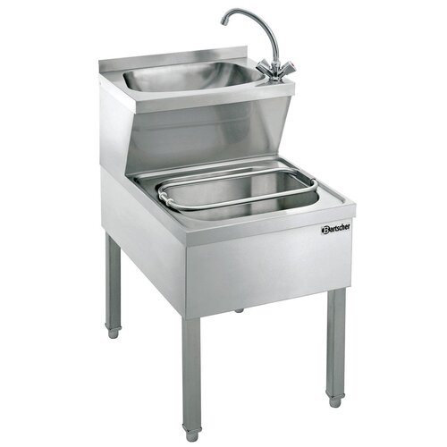  Bartscher Stainless Steel Hand Wash Basin with Drain 510x700x850 mm with Mixer Tap 