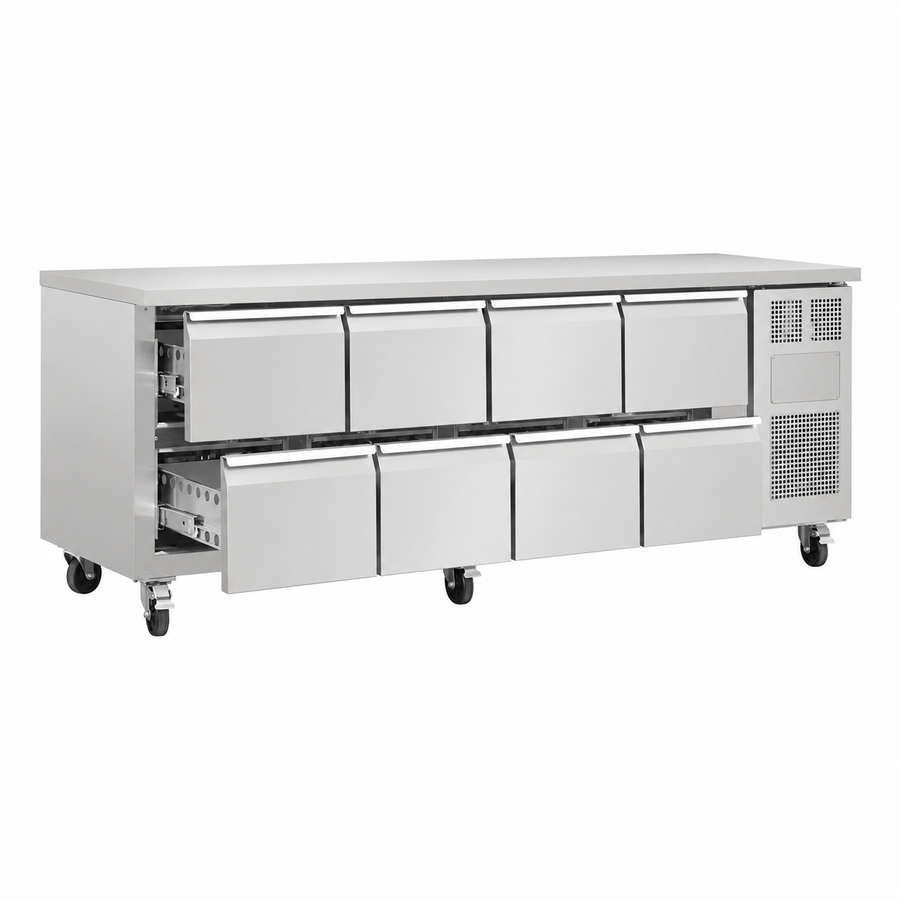 Gekühlte GN-Catering-Werkbank | 8 Schubladen | 616 l | Professionelle gekühlte Werkbank | B